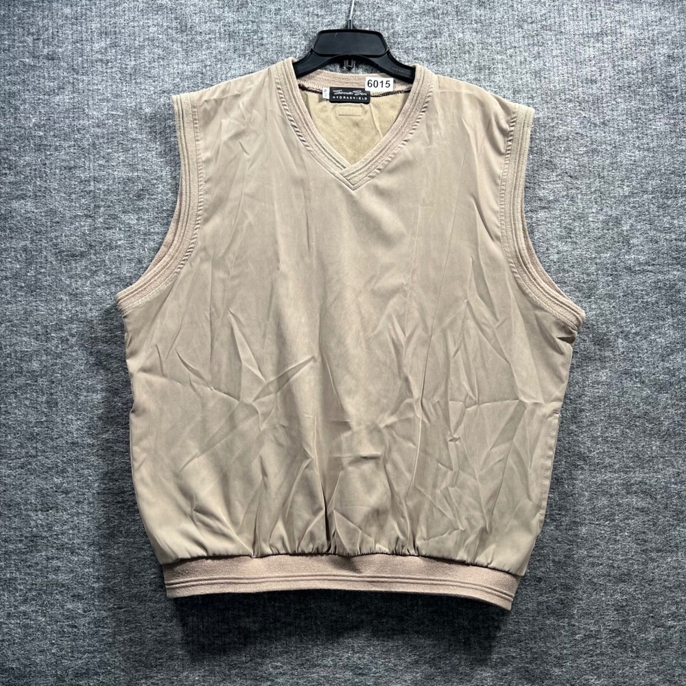Second Skin Hydrashield Golf Vest Mens XL Tan V-Neck Windbreaker Pullover